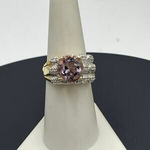 RT 925 Sterling Silver Vermeil Rose de France Amethyst Diamond
Ring Size 7.5